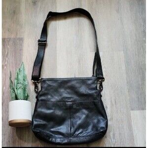 Sundance Margot Double Zip Top Fold Over Black Leather Crossbody Shoulder Bag